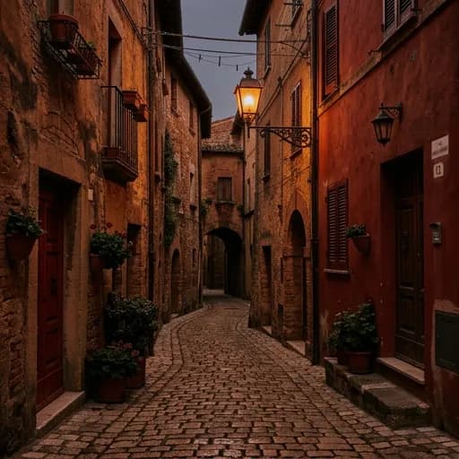 dark red catalog styling — Shadowy European Street Atmosphere
