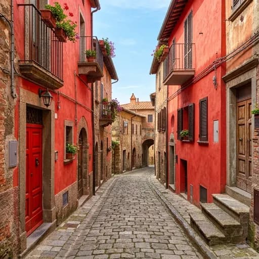 bright red catalog styling — Vibrant Mediterranean Street Atmosphere