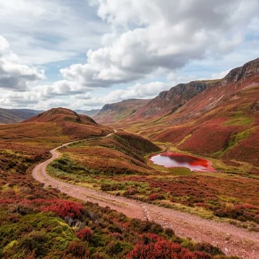 bright red catalog styling — Vivid Highland Wilderness Scene