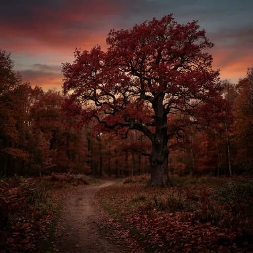 deep red catalog styling — Crimson Solitude Beneath Branches
