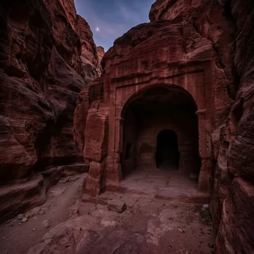 blood red catalog styling — Ancient Ruins at Dusk