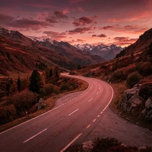 deep red catalog styling — Crimson Mountain Curve Awaits