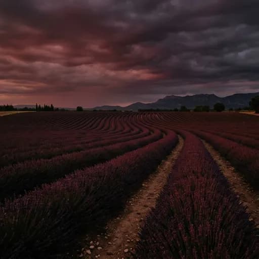 lavender catalog styling — Crimson Dusk Over Blooms