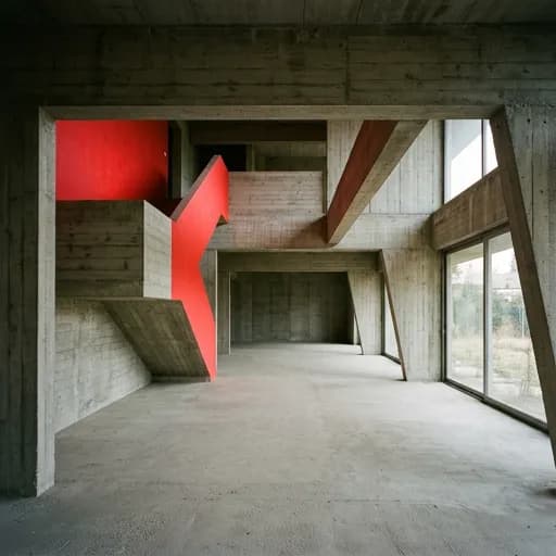 bright red catalog styling — Bold Concrete Living Space