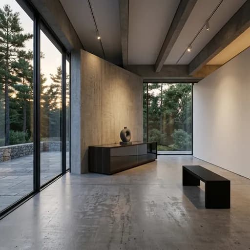 cement catalog styling — Dramatic Minimalist Gallery Ambiance