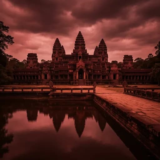 blood red catalog styling — Ancient Ruins in Crimson Light
