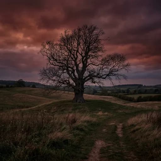oxblood catalog styling — Crimson Shadows Beneath Ancient Boughs