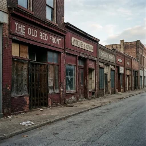 dark red catalog styling — Forgotten Streets at Dusk